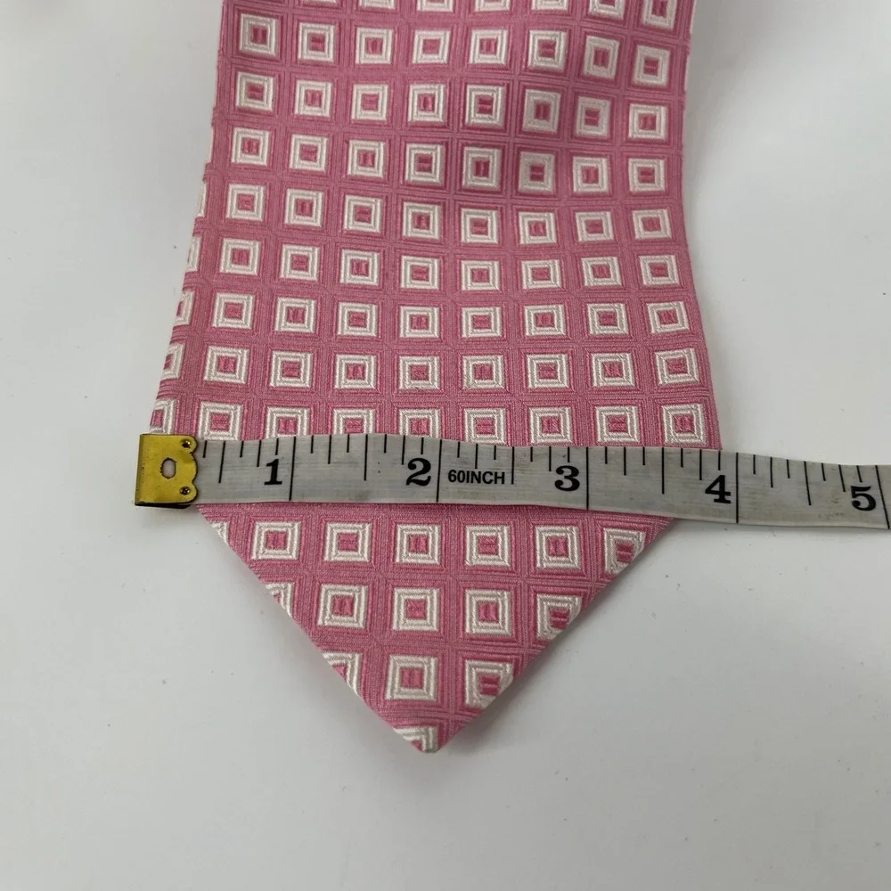 Brooks Brothers Makers Pink White Geometric Square Silk Tie Made in USA Italy